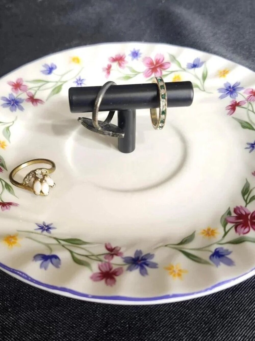 Vintage Floral Jewelry Dish Ring Holder Tray Upcycled Retro Vanity Organizer